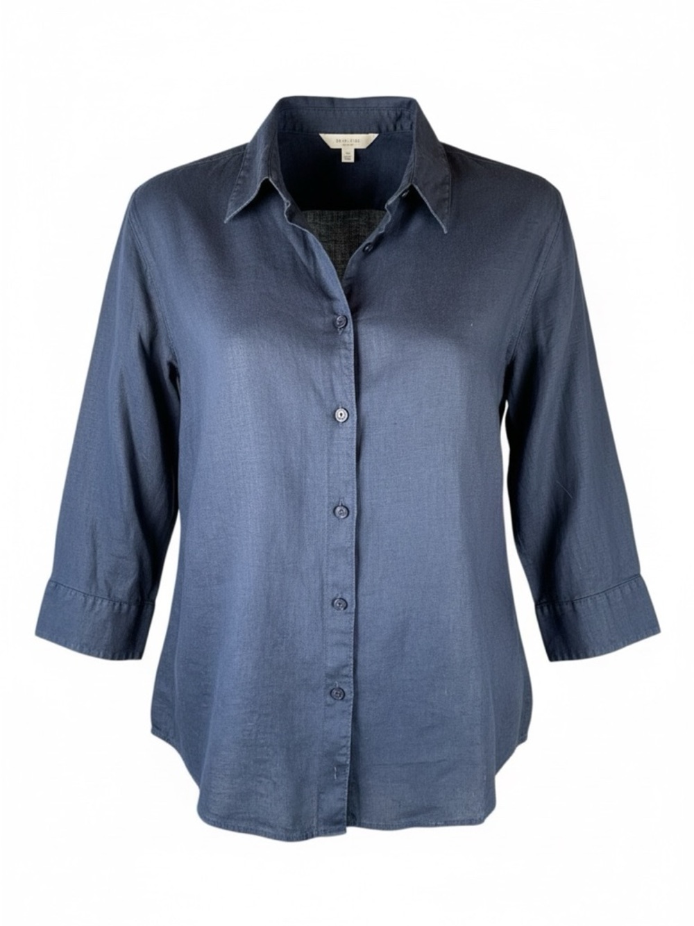 L.L. Bean Linen Shirt Navy 3/4 Sleeve Button Down Large